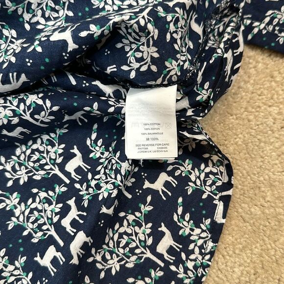 J. Crew Popover Blouse Deer Winter Blue White Longsleeve Top Women Size 2 - Picture 7 of 8